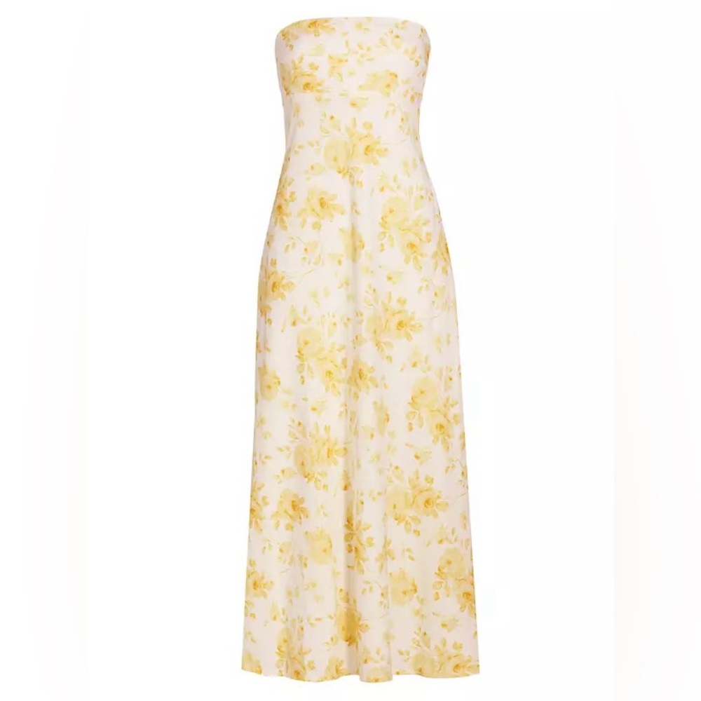 WAYF All Yours Linen-Blend Strapless Maxi Dress